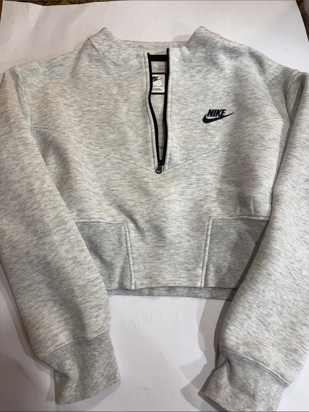 Nike Women’s Heather Light Gray Quarter-Zip Cropped Sweatshirt